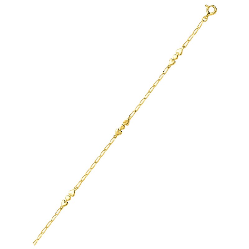 Chaîne de cheville femme 24 cm - Coeur - Or 18 Carats