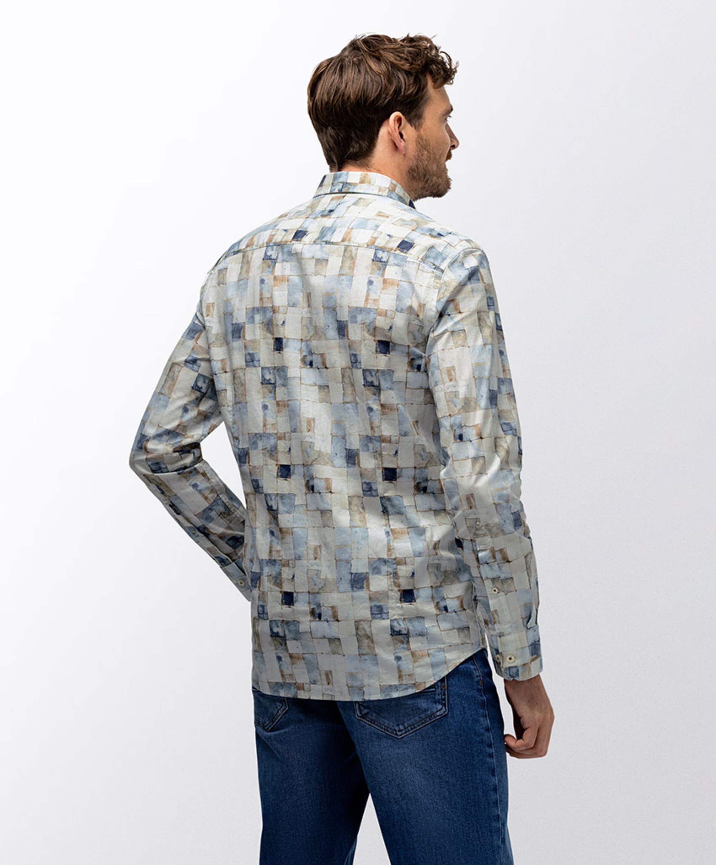 State of Art Heren overhemd lange mouw blauw