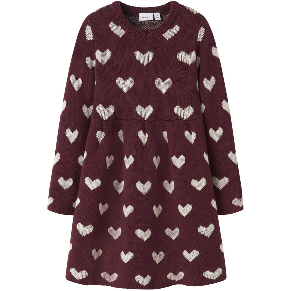 Køb Name It Burgundy Peyote Heart Nmfoana Ls Strik Kjole