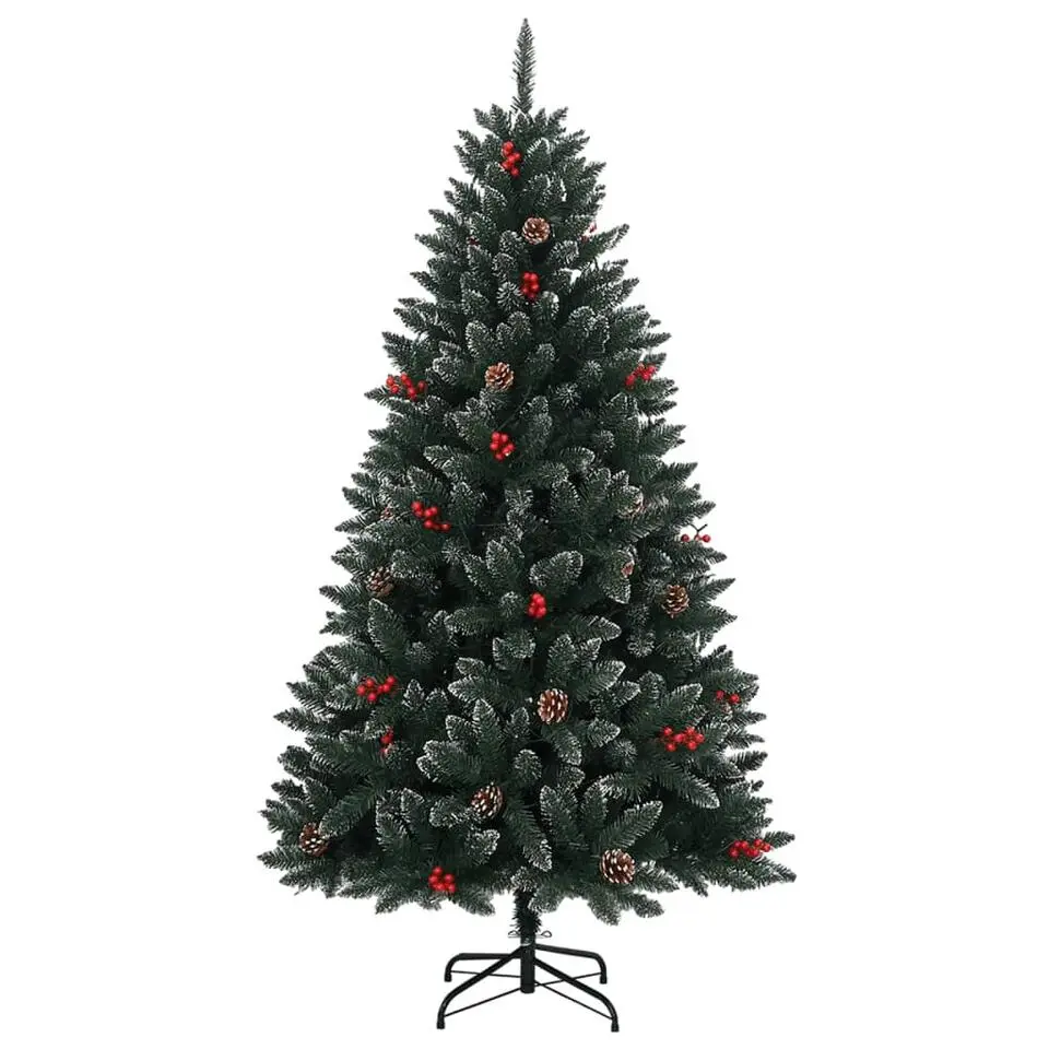 vidaXL - Kunstkerstboom met LED en dennenappels 120 cm - Groen en wit - PVC