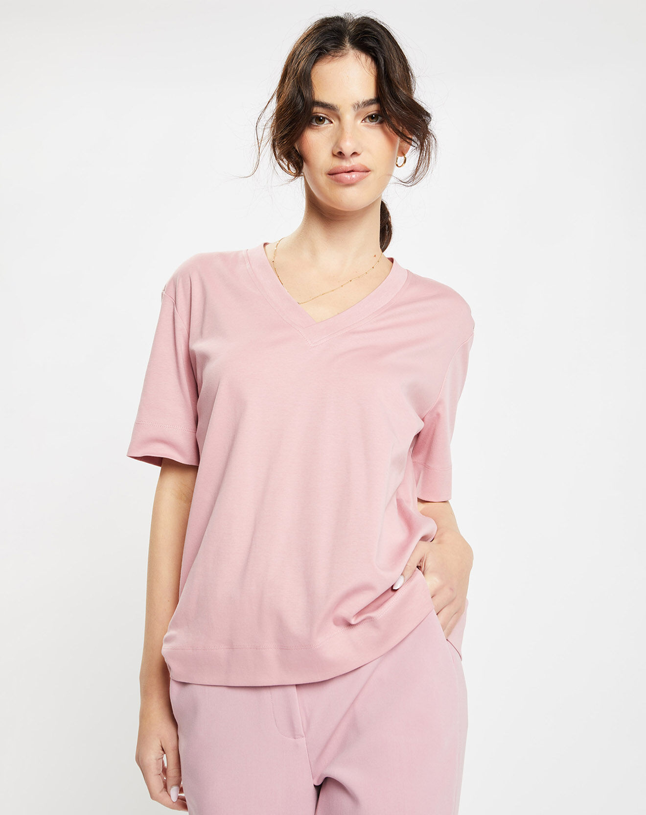 Jodhpur T-Shirt 100% Coton Biologique Baribo col V rose