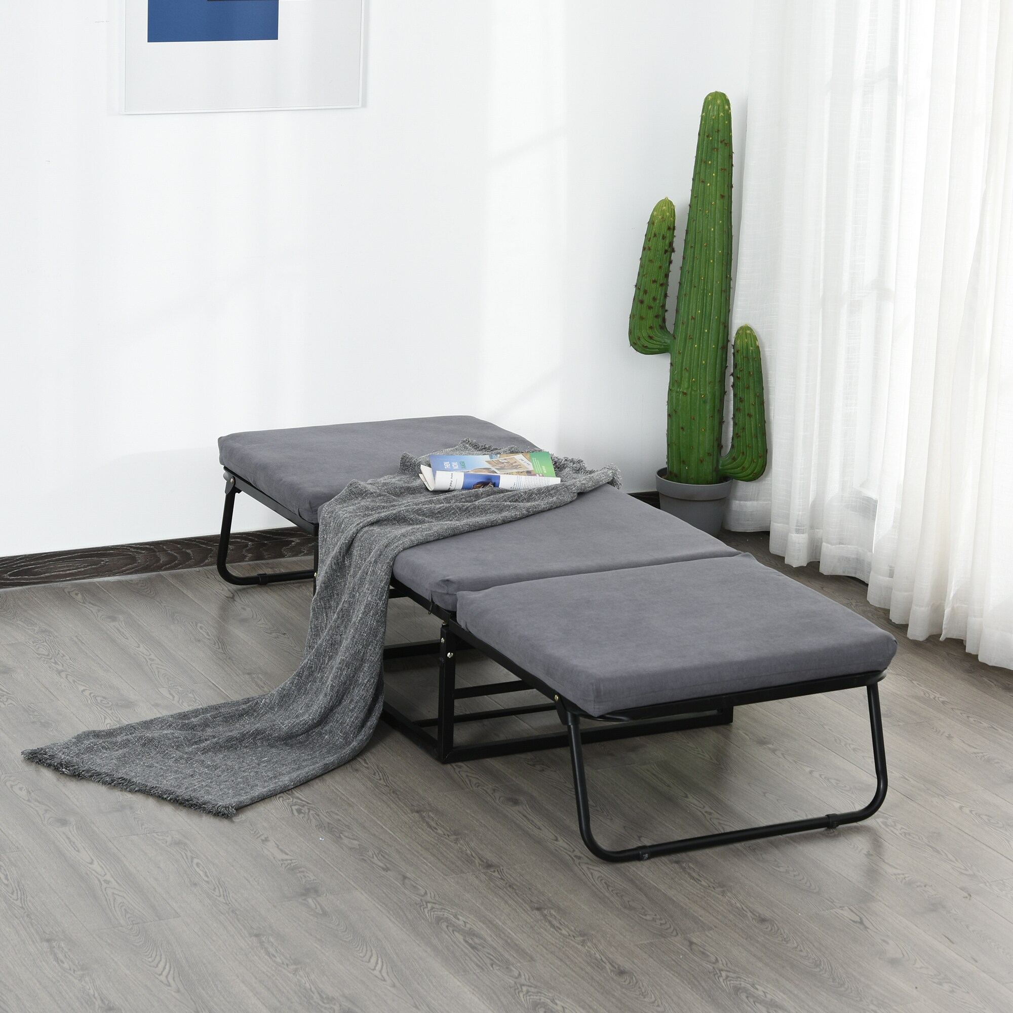 HOMCOM 2-in-1 Schlafsofa auch als Hocker grau 192 x 68 x 37 cm (LxBxH)