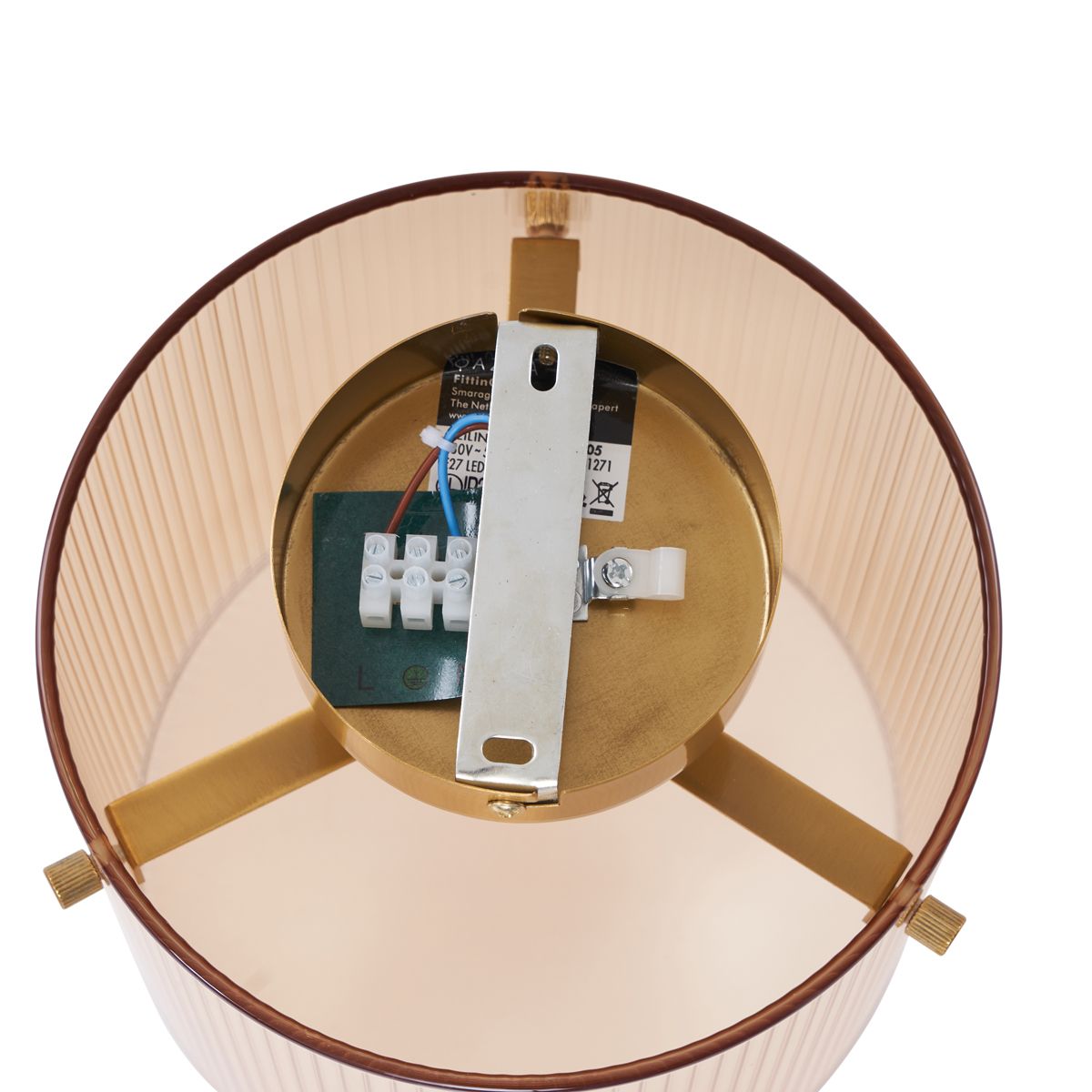 Art Deco plafondlamp messing met amber glas - Laura