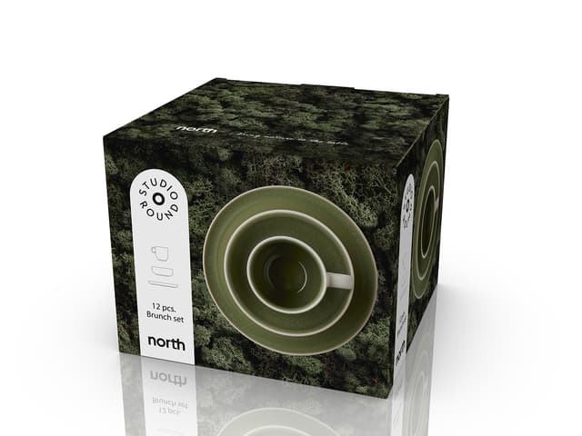 Studio Round Brunchsæt Matte white/Shiny moss
