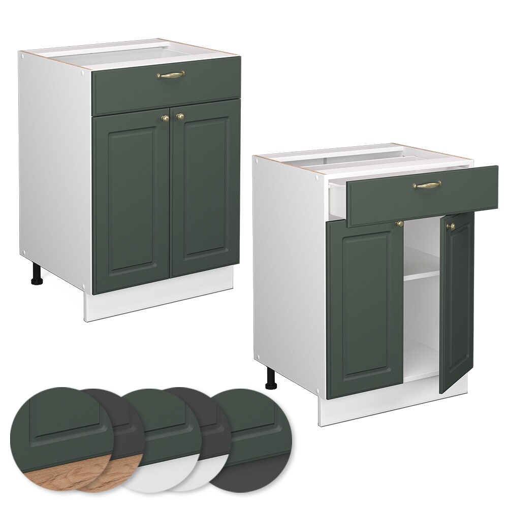 Vicco Schubunterschrank Küchenschrank Küchenmöbel Fame-Line Weiß Grün-Gold Landhaus 60 cm Küche Einbauküche Drehtür Schublade Einlegeboden Blende Küchenzeile