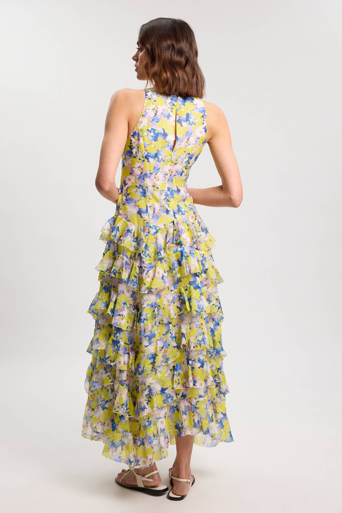 KarenMillen Robe Longue En Georgette Crêpée À Imprimé Floral Avec Détails À Volants