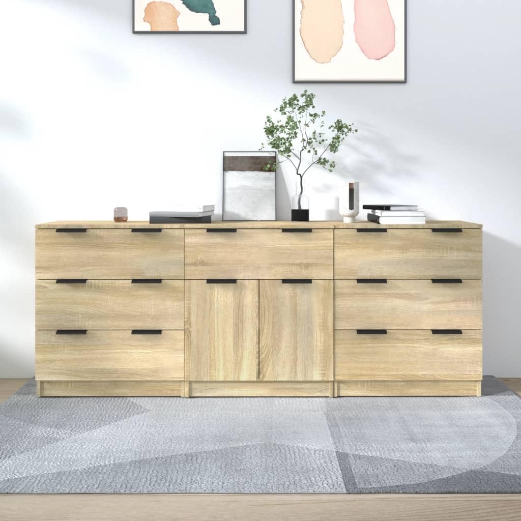 Refined 3-TLG. Sideboard Sonoma Eiche-Optik Holzwerkstoff