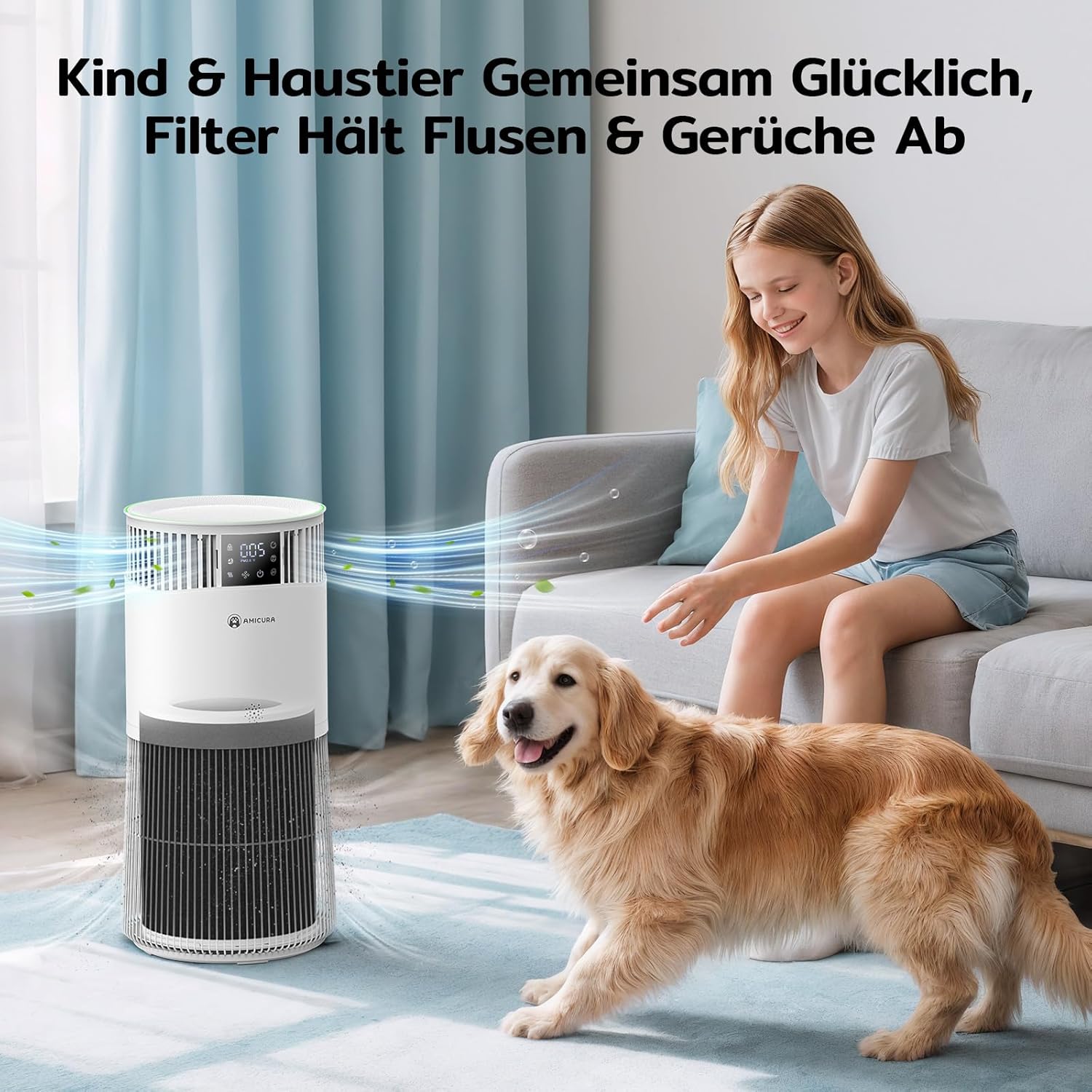 P2 Luftreiniger mit H13 HEPA Filter, 92% Tierhaare Entfernung, 99% Geruchsentfernung für Allergiker & Haustiere, Intelligent, App Steuerung,