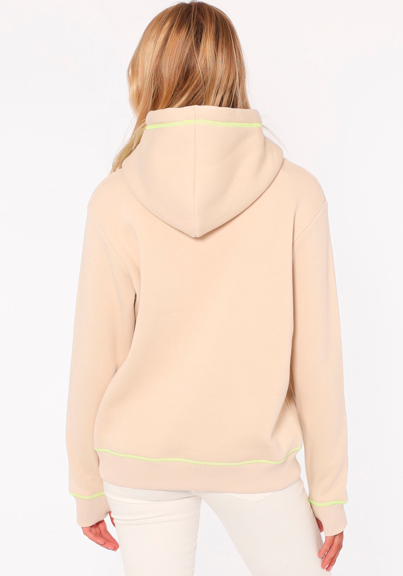 Zwillingsherz Hoodie »Strandleben Moin«, mit gesticktem Schriftzug und neonfarbenen Akzenten