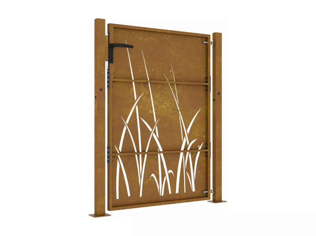 Portail de jardin 105x130 cm acier corten conception d'herbe