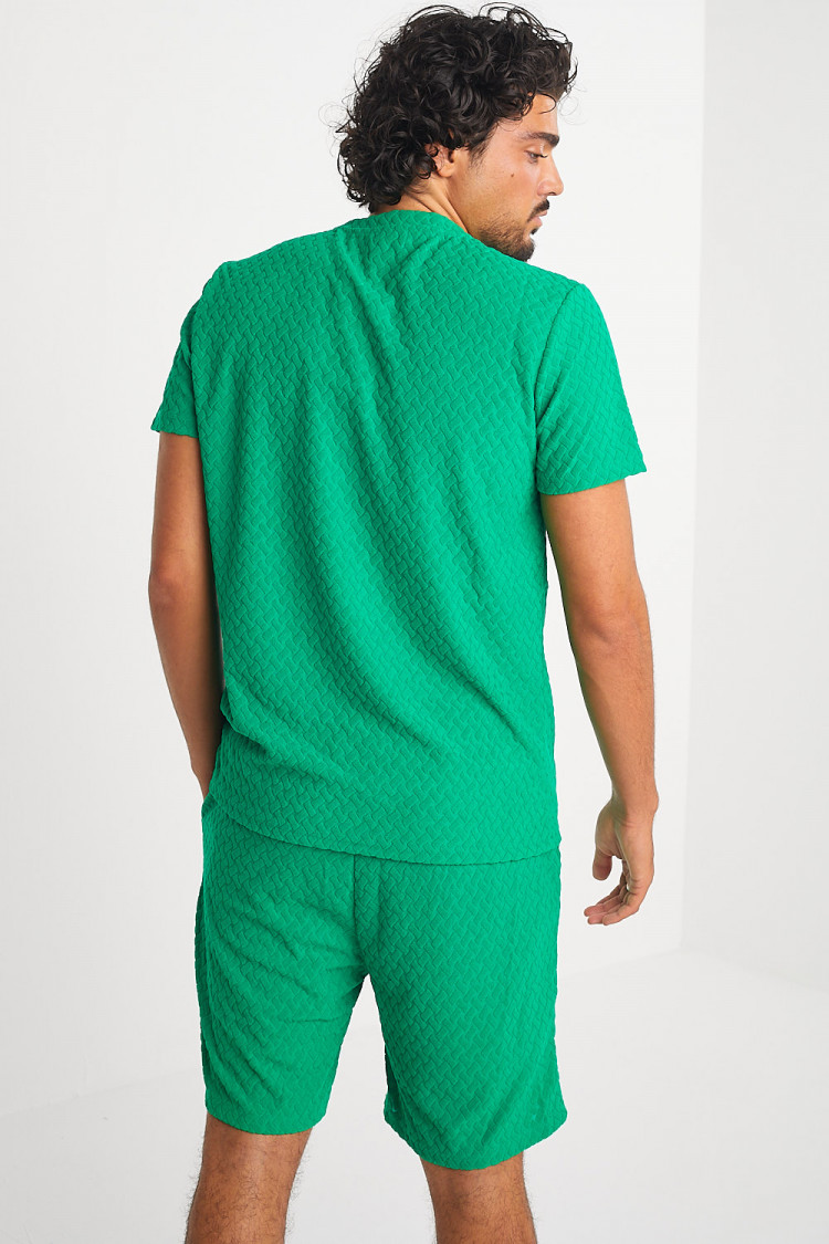 Ensemble 2 pièces t-shirt + short vert texturé