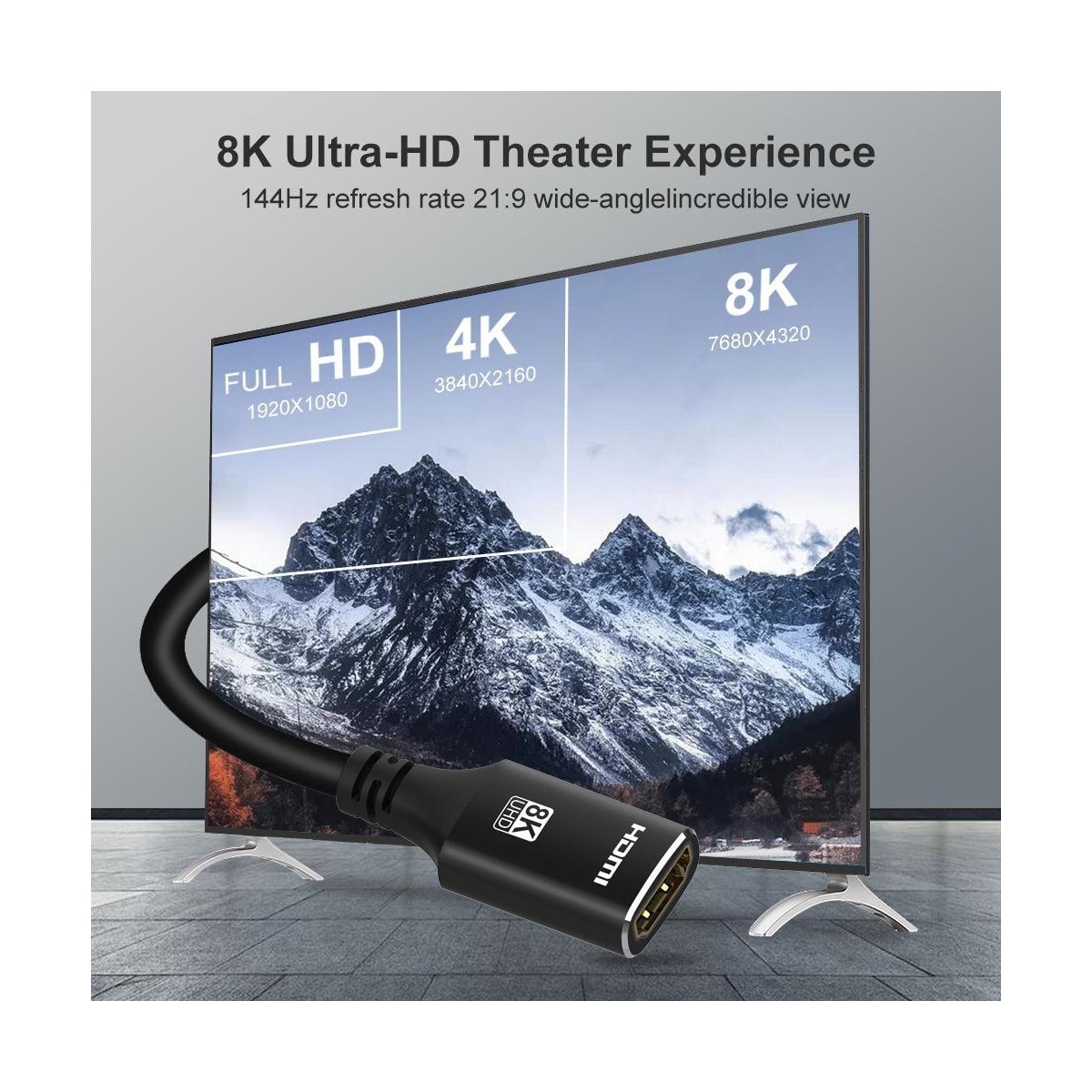 NÖRDIC HDMI skjøtekabel 2m 8K60Hz 4K144 HDMI 2.1 48Gbps Ultra High Speed ​​​​HDMI