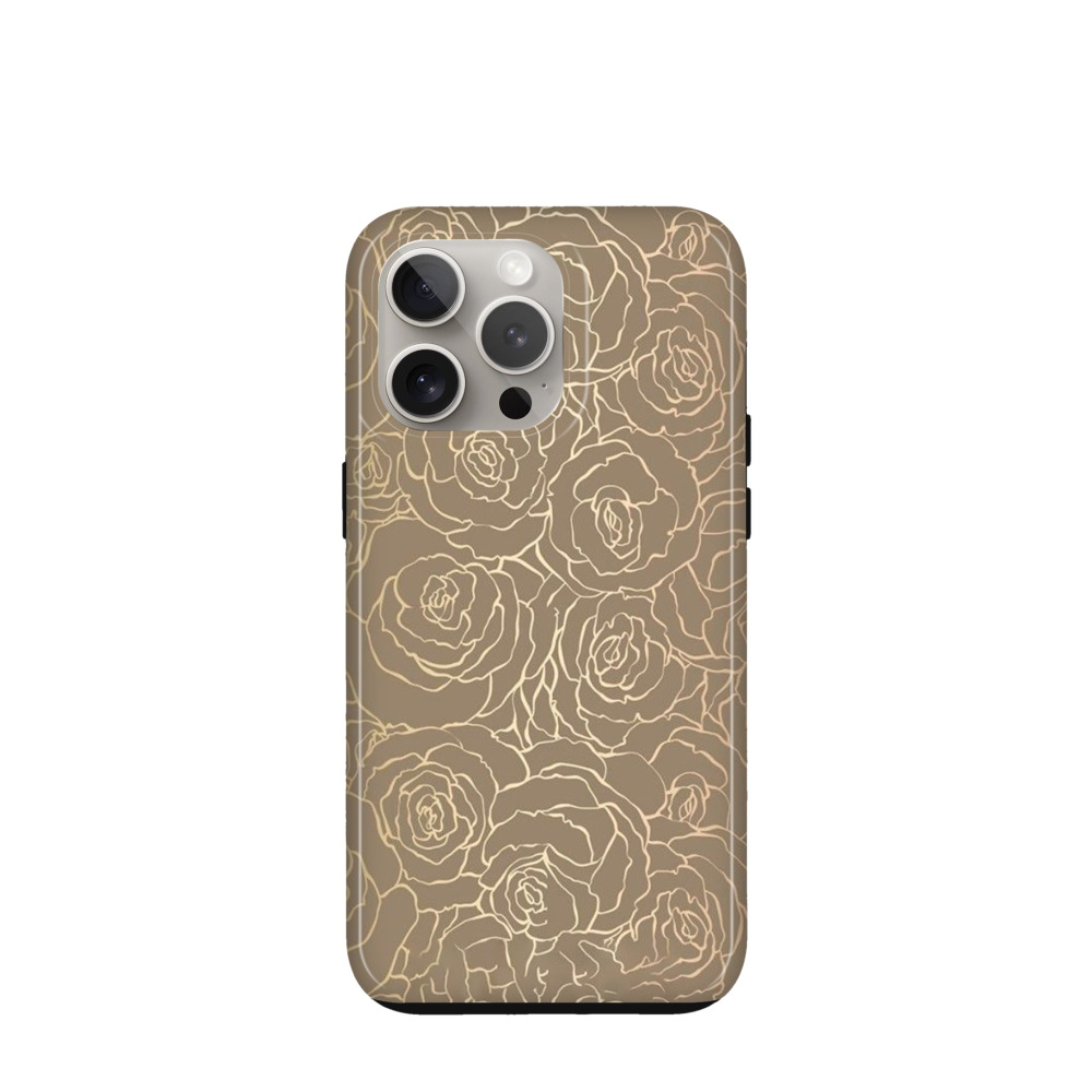 iPhone 15 Pro Max Hybrid (Kunststoff / Gummi) Hülle Rosenzauber 2 - Gold