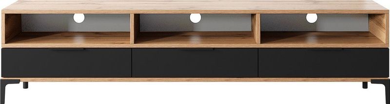 Selsey - RIKKE - TV-meubel - Wotan eiken / Zwart glans - 160 cm - Met Verlichting