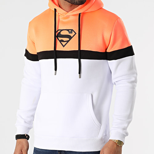 Sweat Capuche Logo Tricolore Noir Blanc Orange Fluo