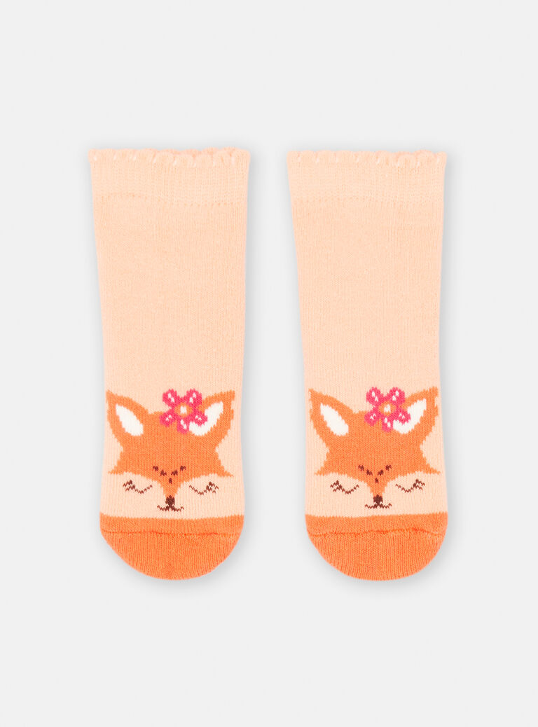 Chaussettes saumon motif renard pour bébé fille