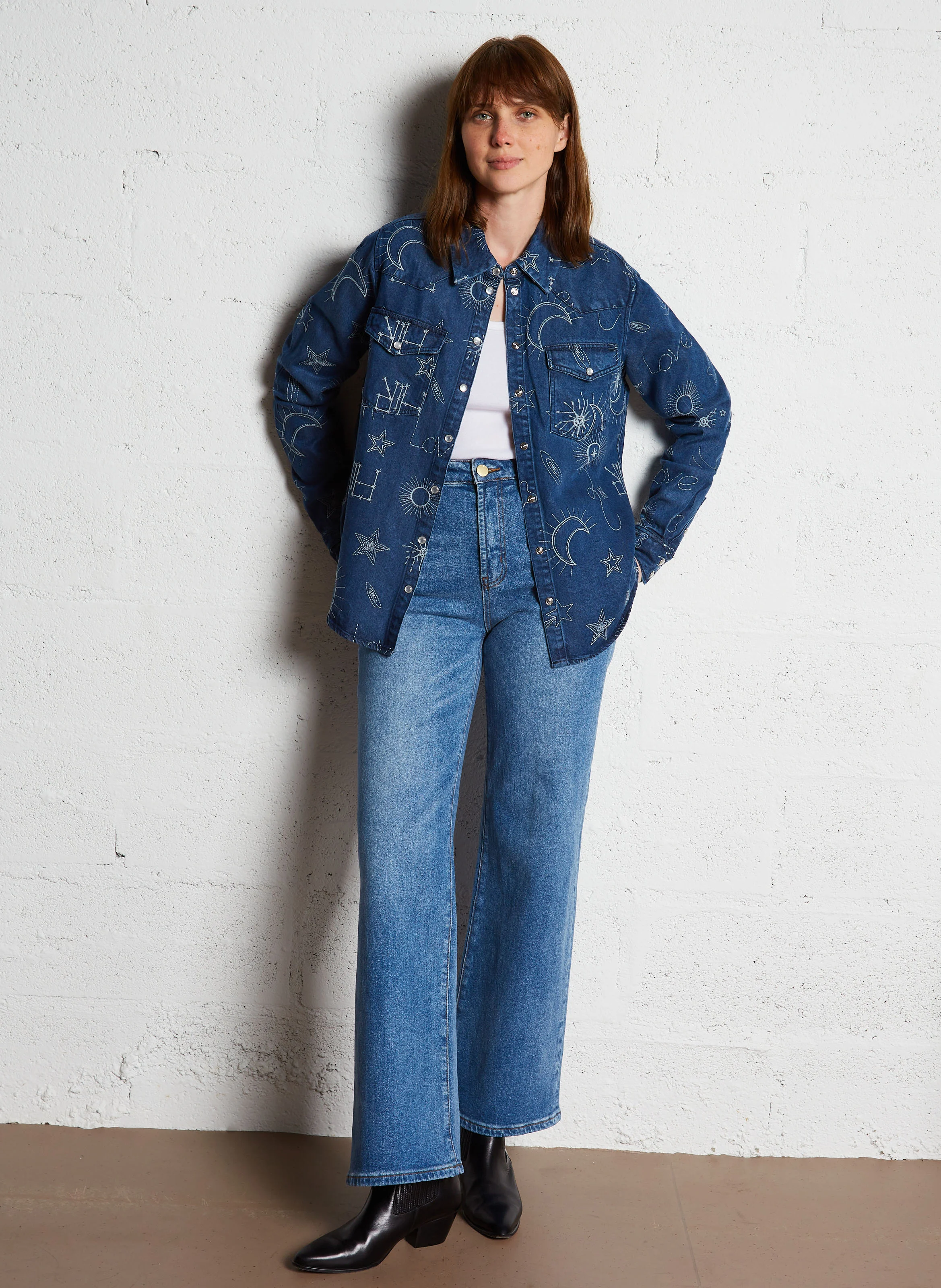 CABANA - Chemise col classique droite en denim | Bleu