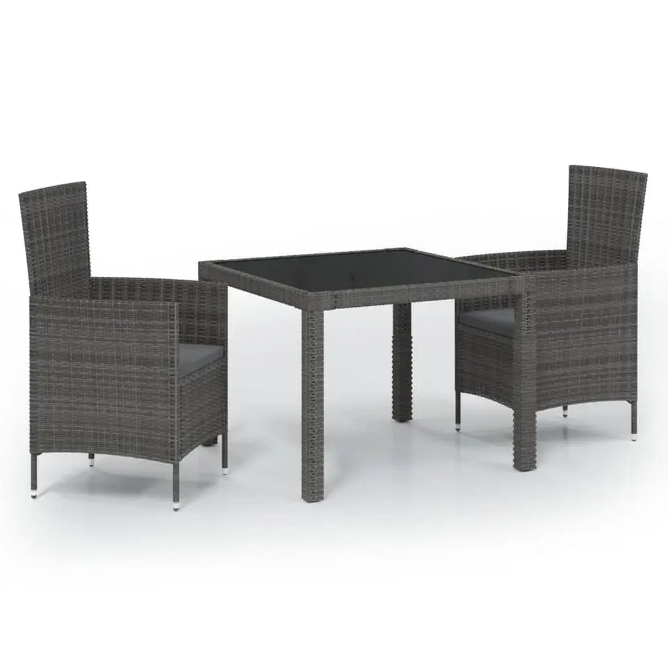 vidaXL - Tuinset - Grijs - Poly rattan - 3 stuks - Met kussens