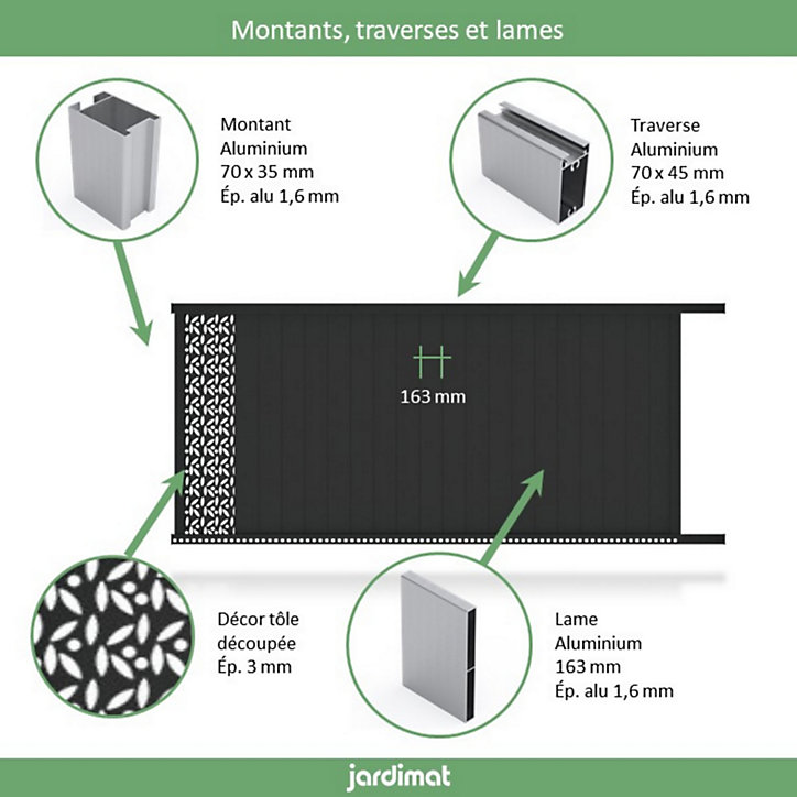 Portail Jardimat coulissant aluminium Olivier noir 2100 - 350 x h.169 cm