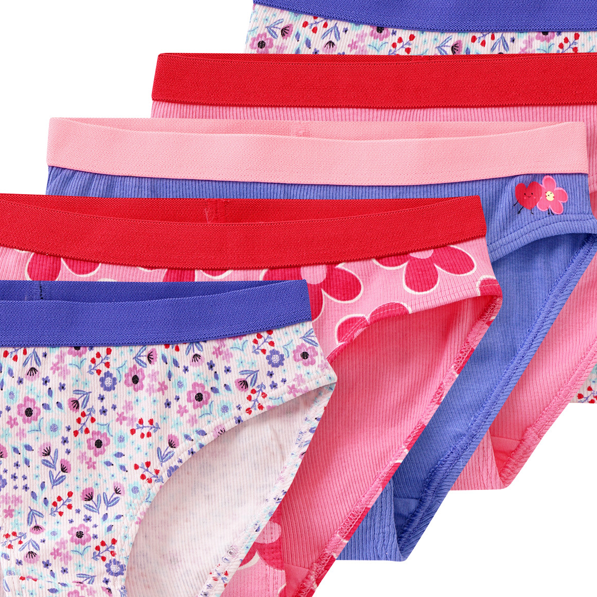 Famy 5 Mädchen Slips mit Rippstruktur rosa / blau / weiss