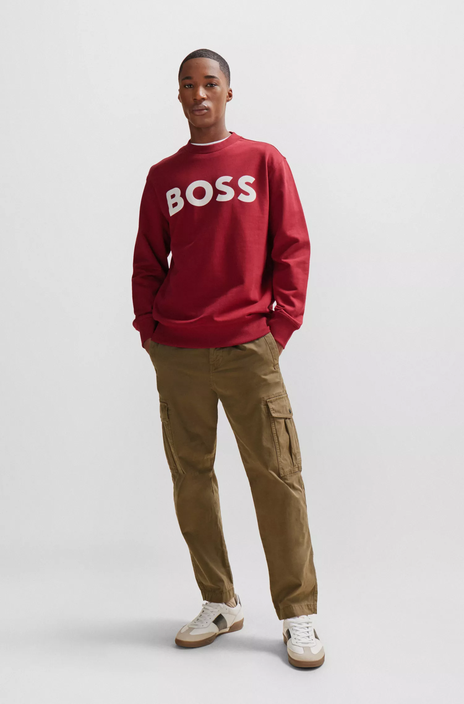 Calça cargo BOSS laranja em algodão stretch com etiqueta de logotipo
