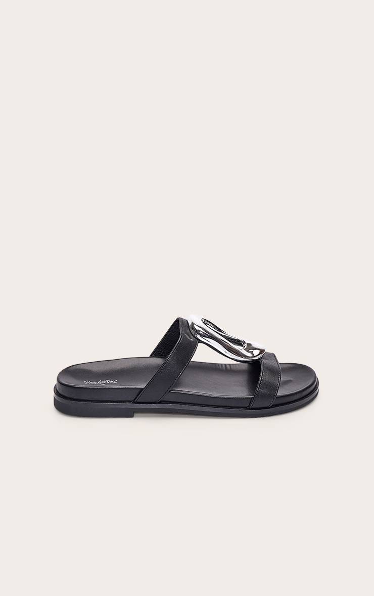 Noir Sandales À Semelle Plate En Synthétiquecuir Avec Détail Argenté