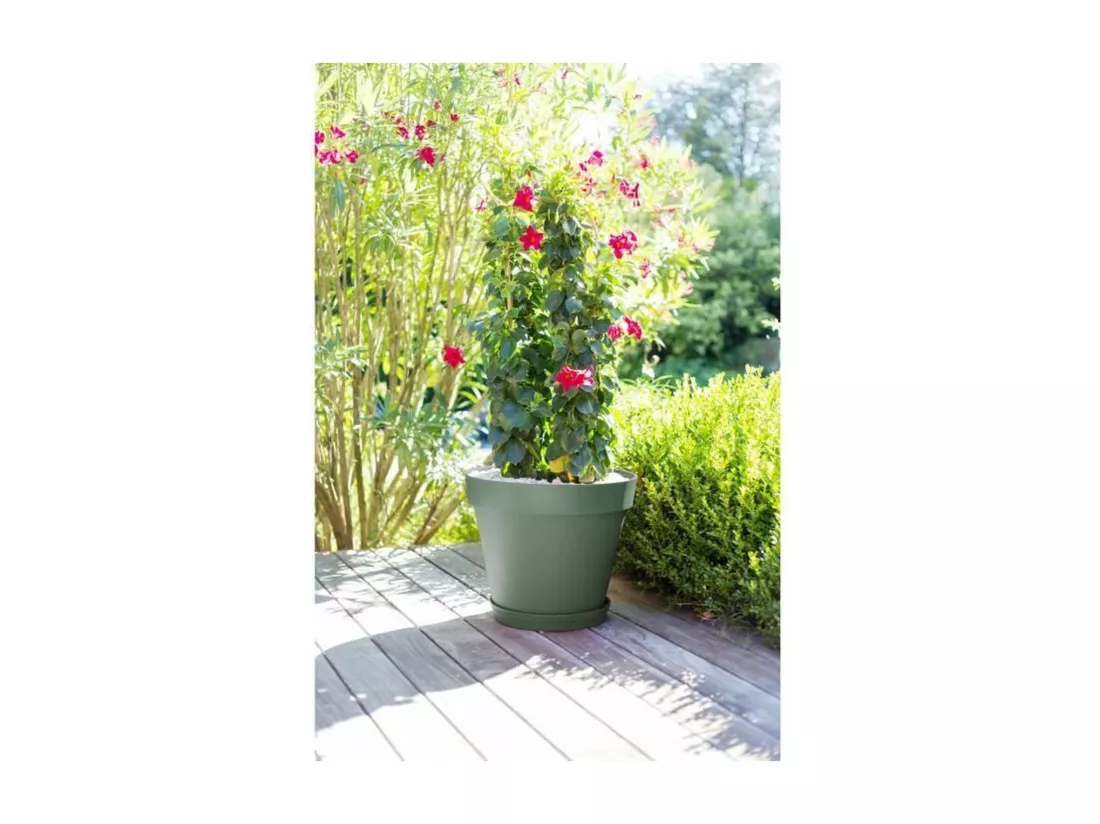 Pot de fleurs rond en plastique Toscane vert laurier - Ø 60 cm - Eda