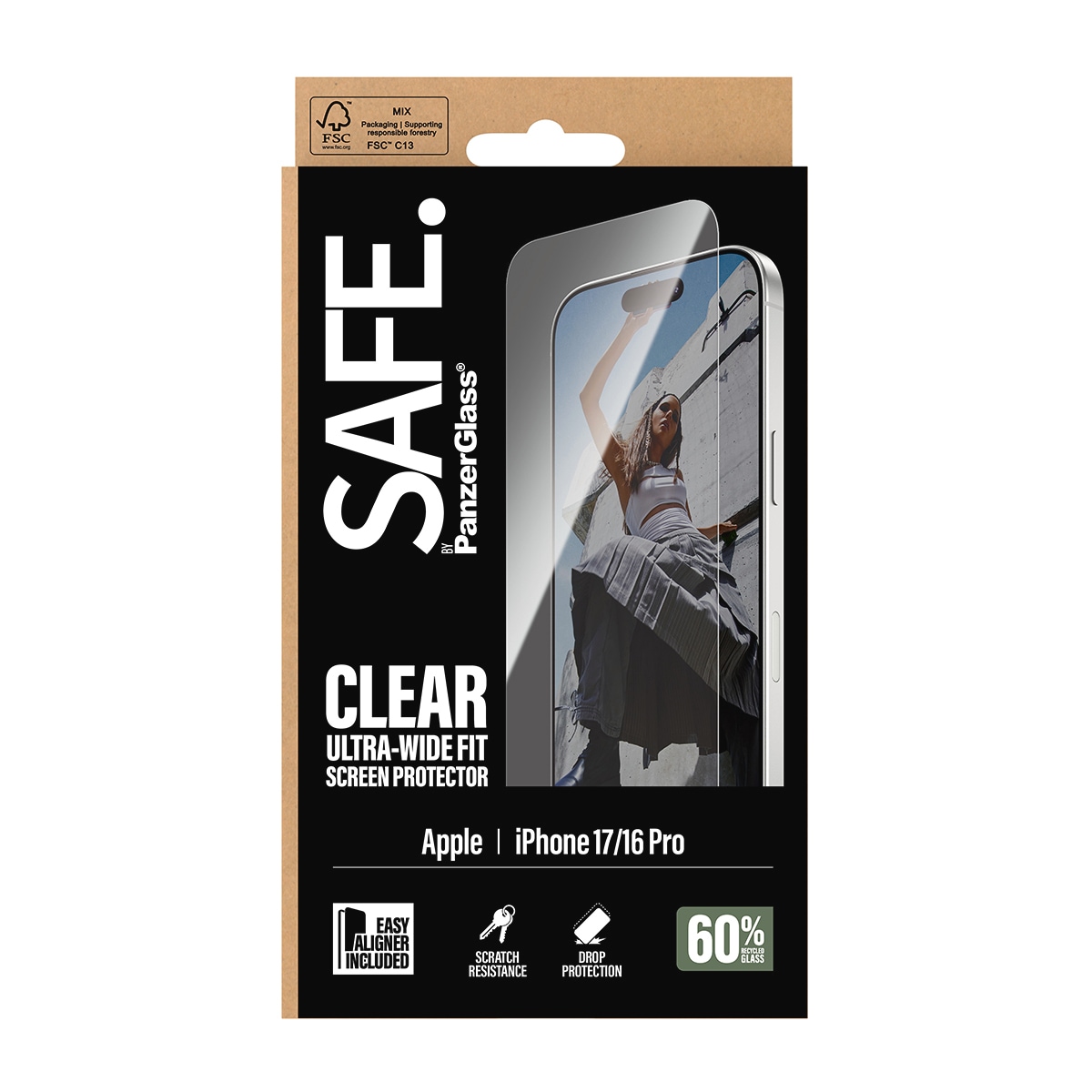 SAFE by PanzerGlass Displayschutzglas »Ultra-Wide Fit Screen Protector« für Apple iPhone 17;Apple iPhone 16 Pro Displayschutzfolie, Schutzfolie, Bildschirmschutz, kratz- & stossfest