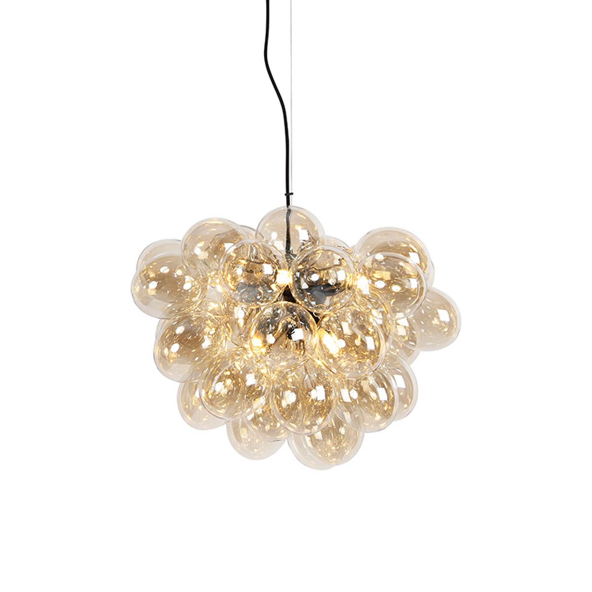 Art Deco hanglamp zwart met Amber glas 8-lichts - Uvas