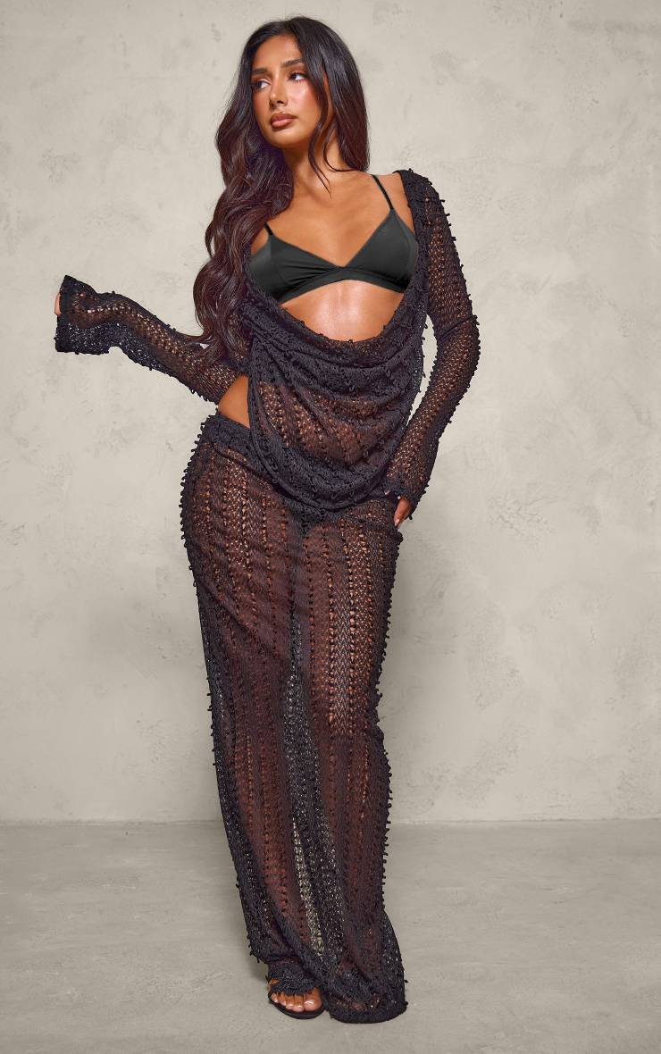 Noir Jupe Longue Texturée Petite Taille