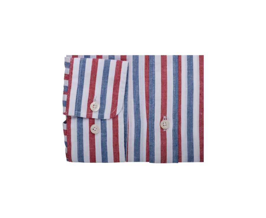 Chemise coton lin rayée Bleu vintage Rouge et Blanc - SIMONIN