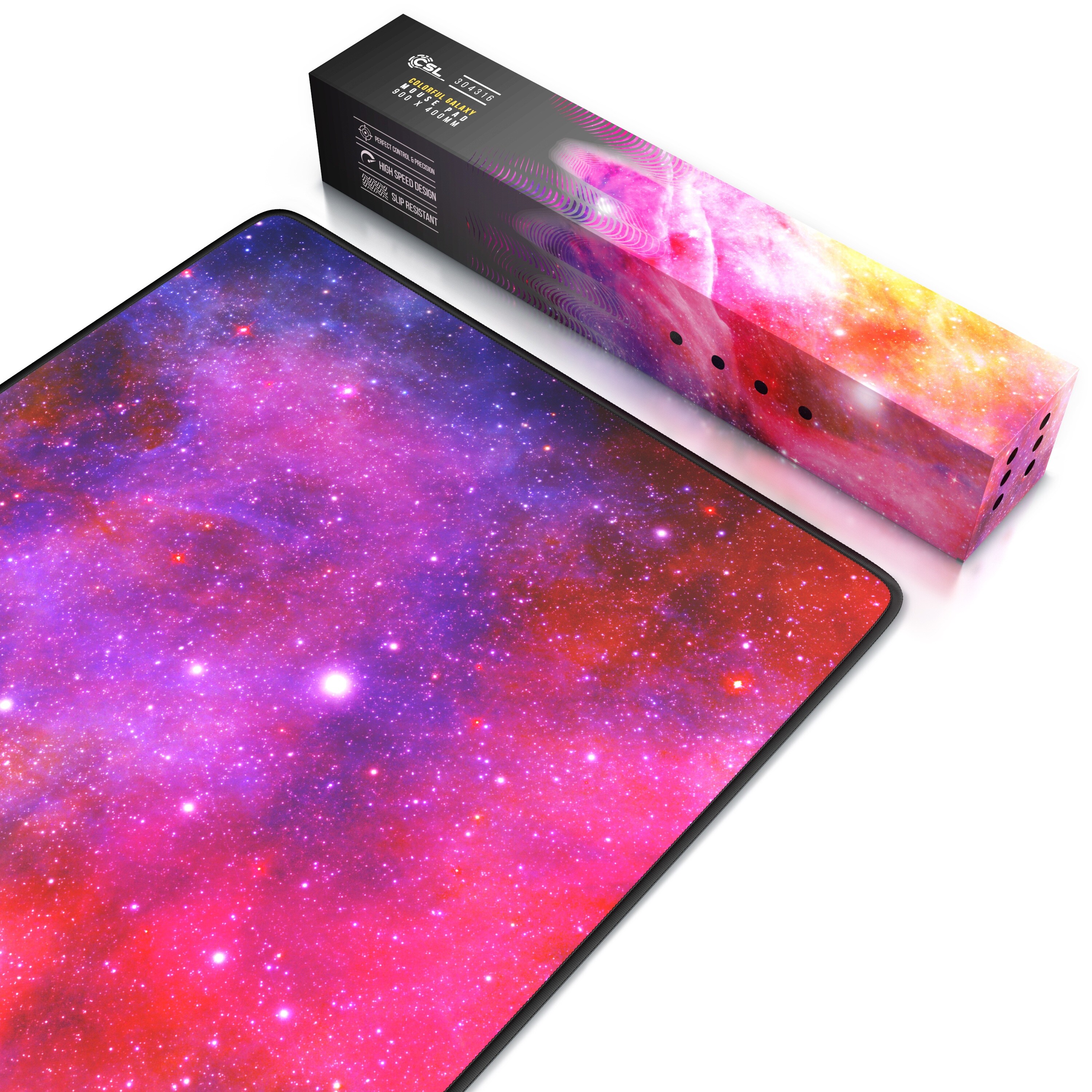 CSL Gaming Mauspad XXL Schreibtischunterlage 900 x 400mm, Präzision & Geschwindigkeit, Farbige Galaxie