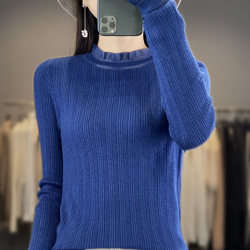 Weelop - Gebreide top met lange mouwen en een mockneck, effen kant