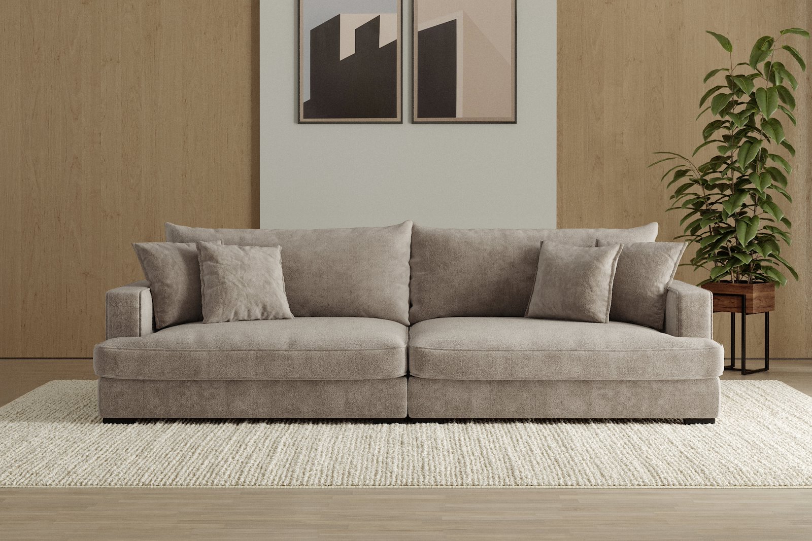Rossi Lux 4-seter sofa Tekstil Genesis 4 Beige, arm A med sorte ben. Lux Komfort.
