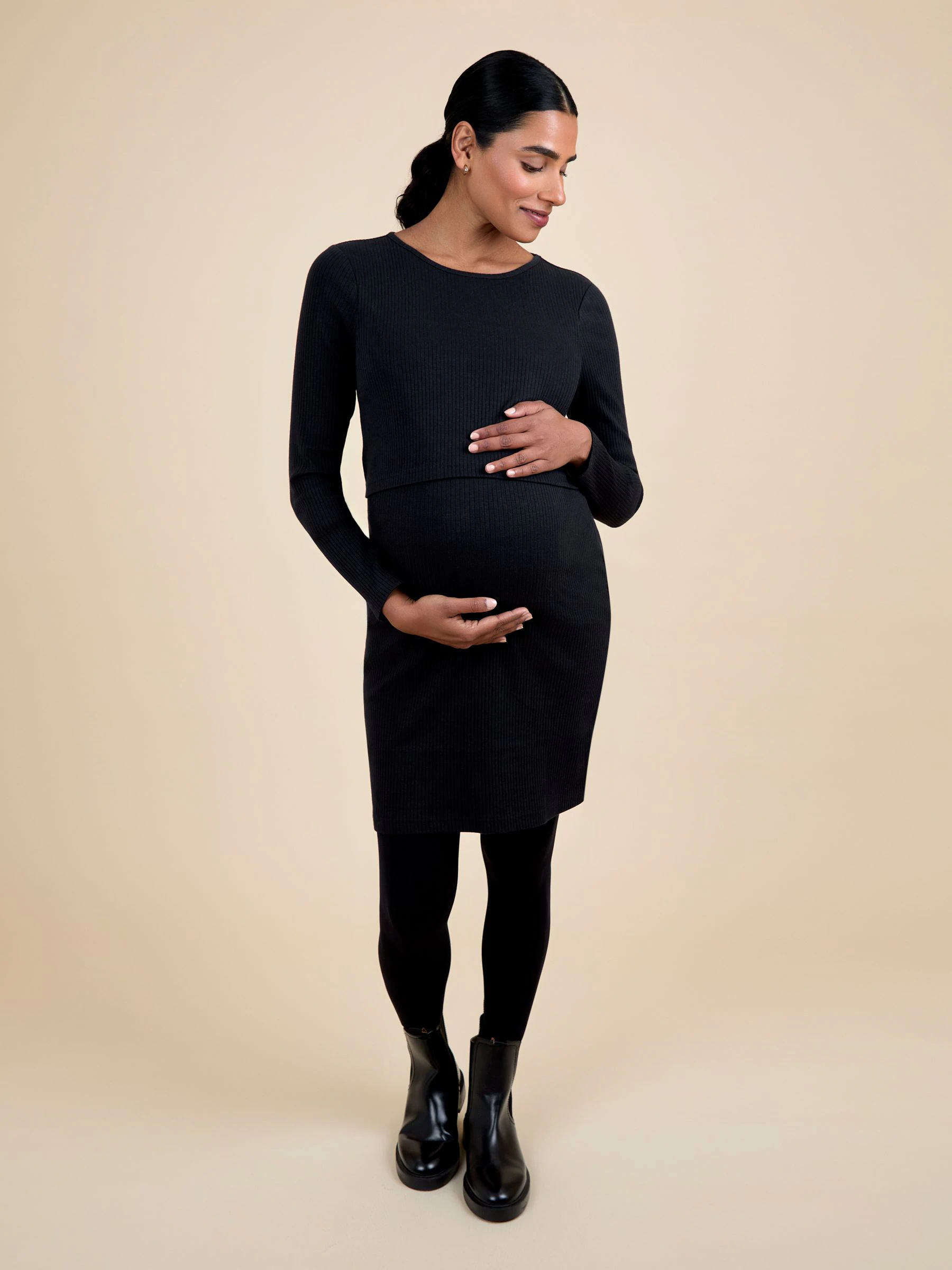 Zwart - JoJo Maman Bébé Ribbed Mini Maternity & Nursing Dress