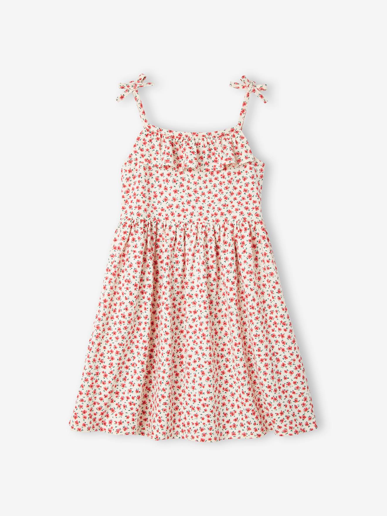 Conjunto com 2 vestidos de alças, 1 estampado + 1 liso, para meninas, azul médio, bicolor/multicolorido.