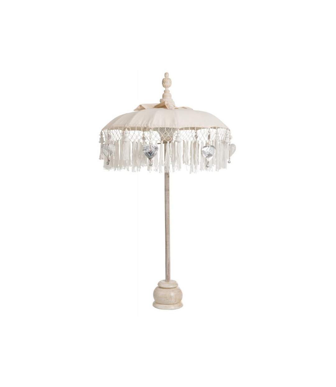 Paris Prix - Parasol Déco pompons 90cm Crème & Argent