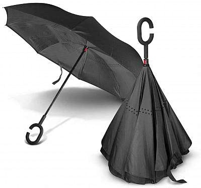 (Ø105cm) Umgekehrter Langgriff Regenschirm Fashion Reverse Schirm - Schwarz
