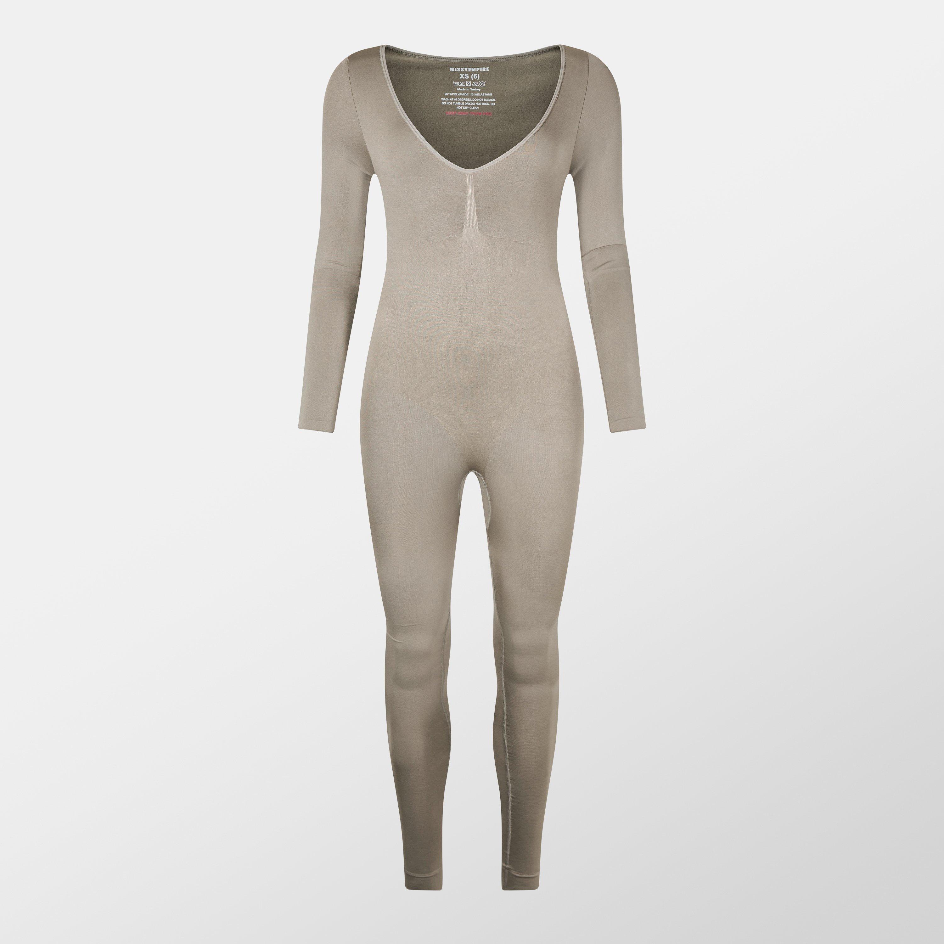 Missy Empire ME Seamless Long Sleeve Plunge Jumpsuit Womens