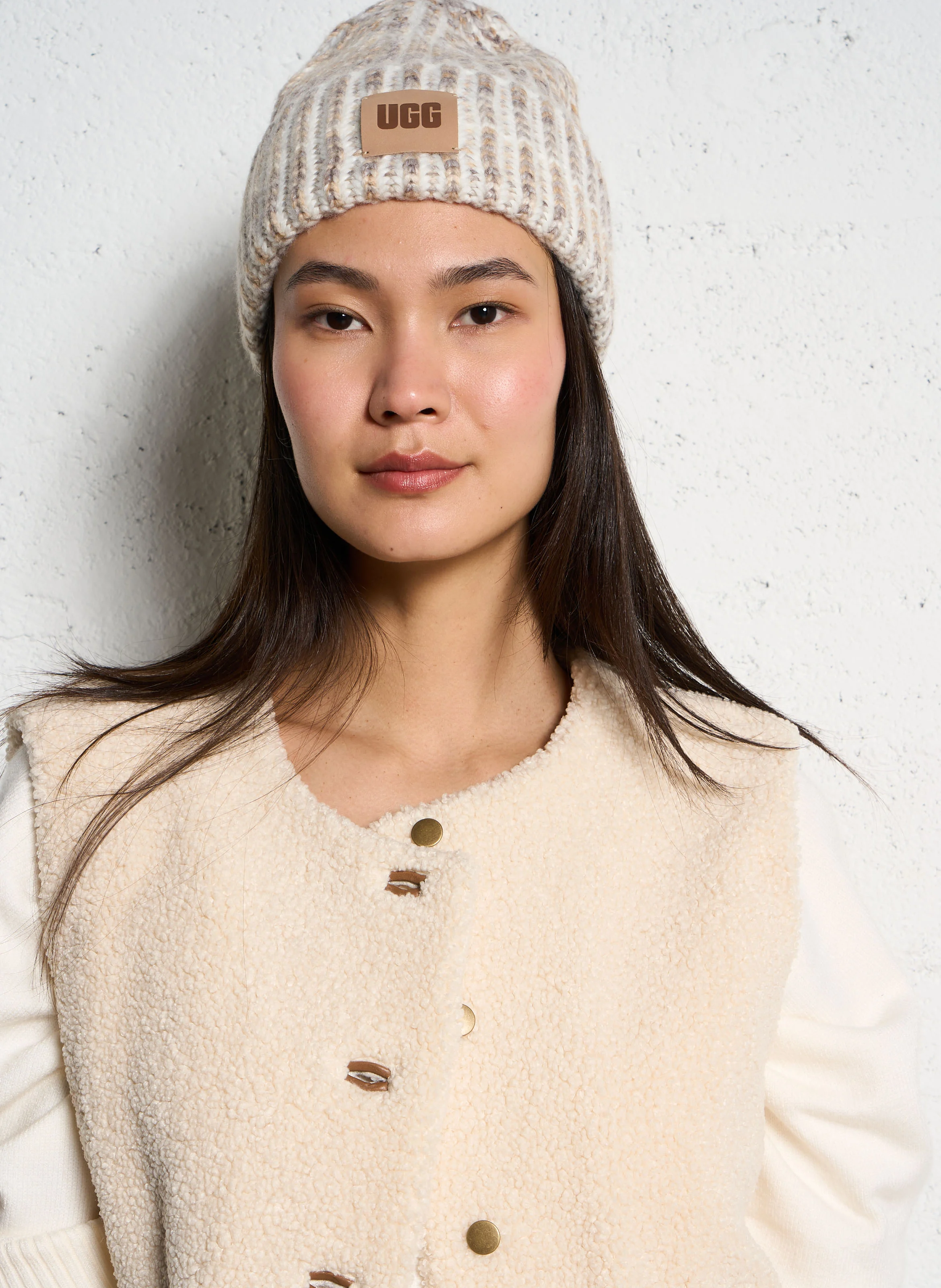 CHUNKY SPACE DYE - Bonnet à revers côtelé épais| Beige