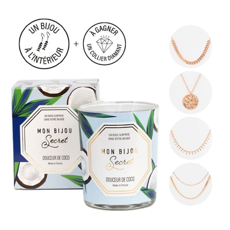Bougie Bijou Collier doré  - Parfum Coco - 40h