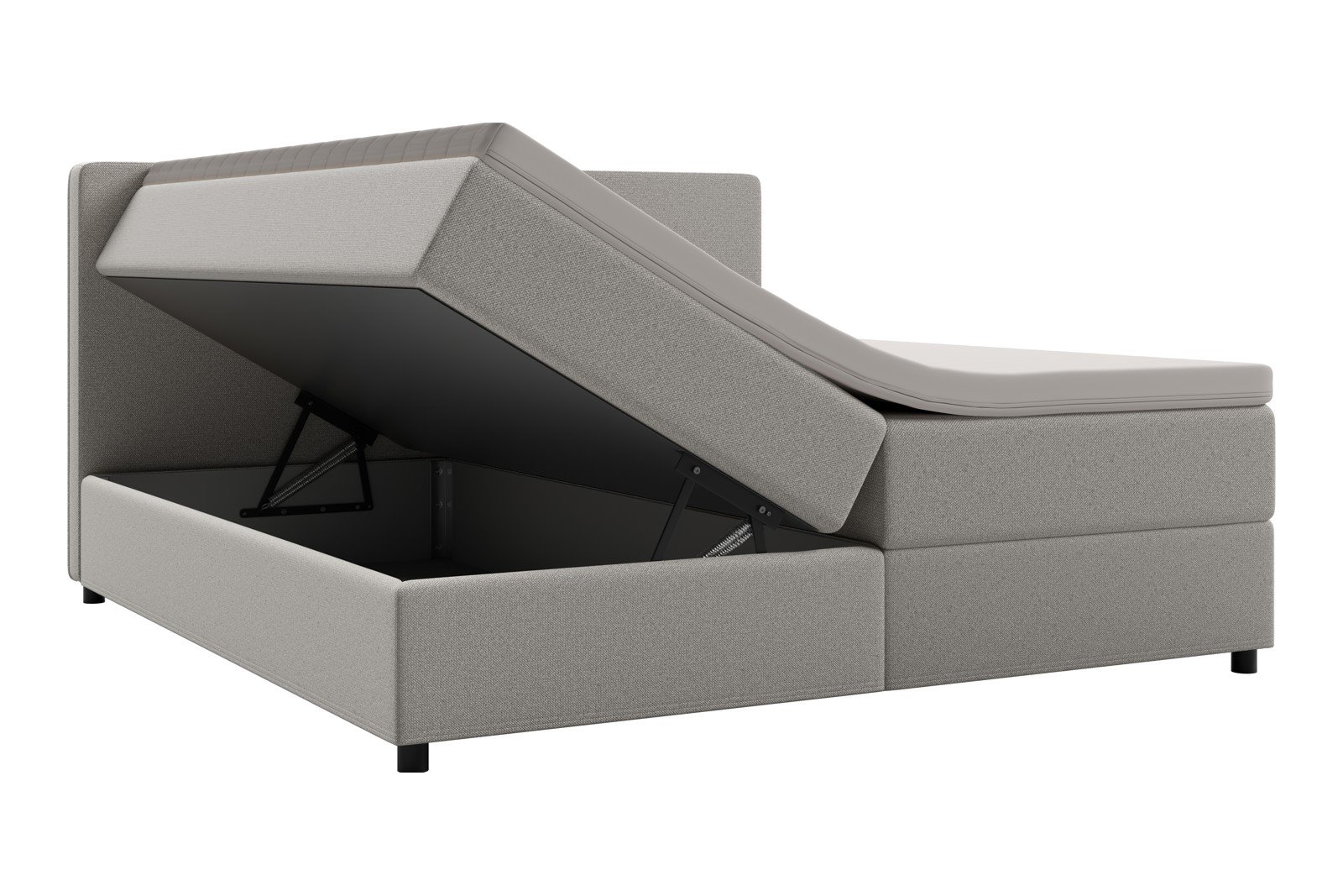 Premium 10 oppbevaringsseng 140x200 cm Magasinseng med oppbevaring, åpnes fra siden. I tekstil terranova 08 krem, med fast fasthetsgrad og premium 10 overmadrass,sorte ben. Sengegavl selges separat.
