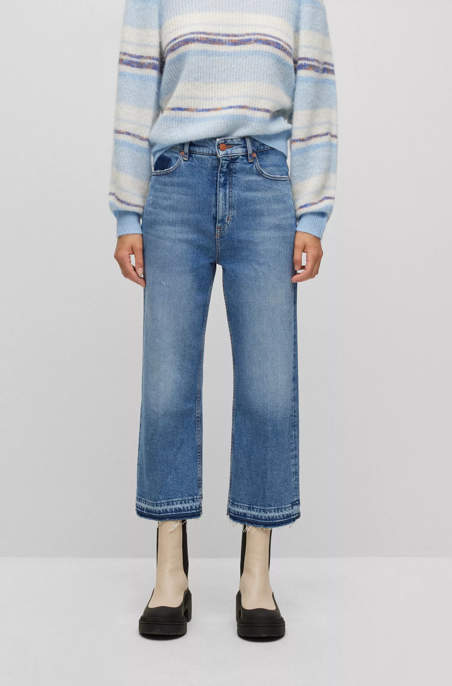 Calça jeans BOSS preta de cintura alta em denim azul com elasticidade confortável