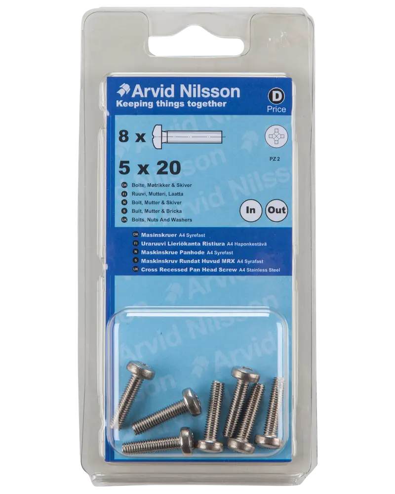 Arvid Nilsson Maskinskrue A4 PH M5 x 20 mm 8-pak