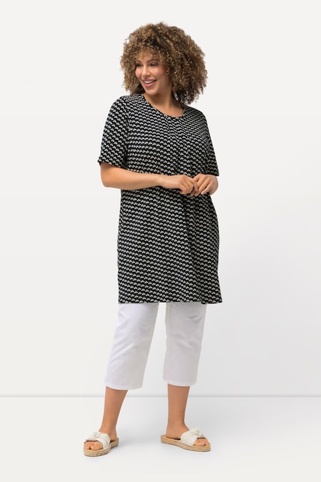 T-Shirt, gemustert, A-Linie, Rundhals, Halbarm