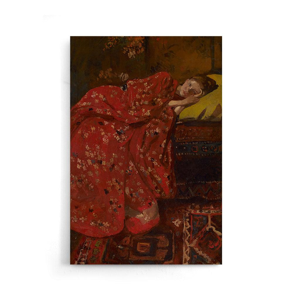 Walljar canvas schilderij - Breitner - Meisje In Rode Kimono Canvas schilderij - 70 x 100 cm