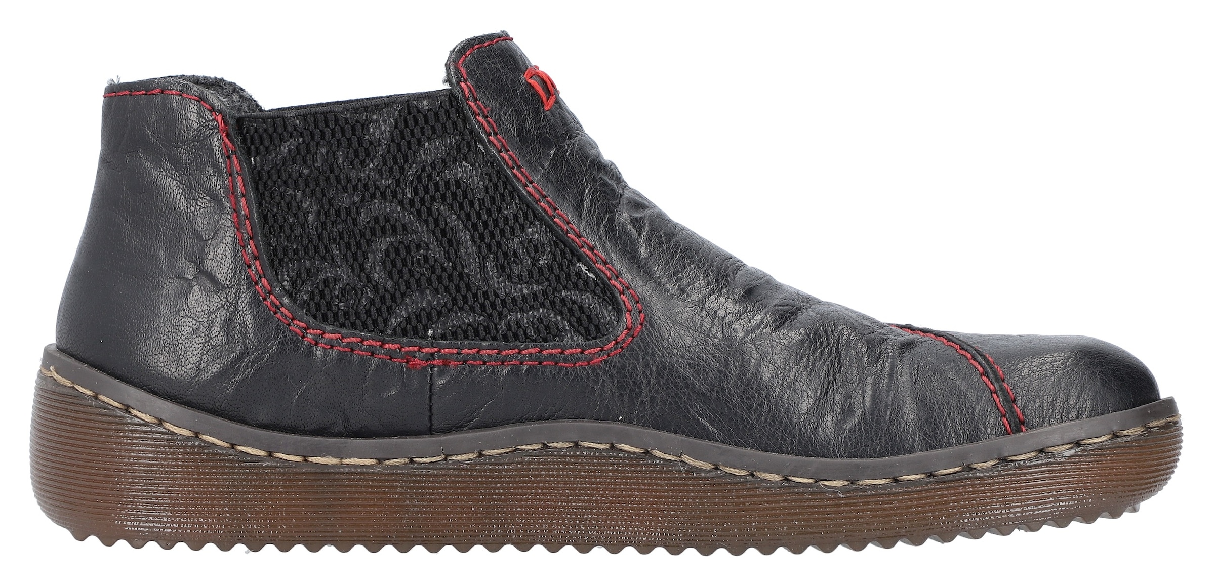 Rieker Chelseaboots  , Stiefelette, Boots, Schlupfschuh mit gemustertem Stretcheinsatz