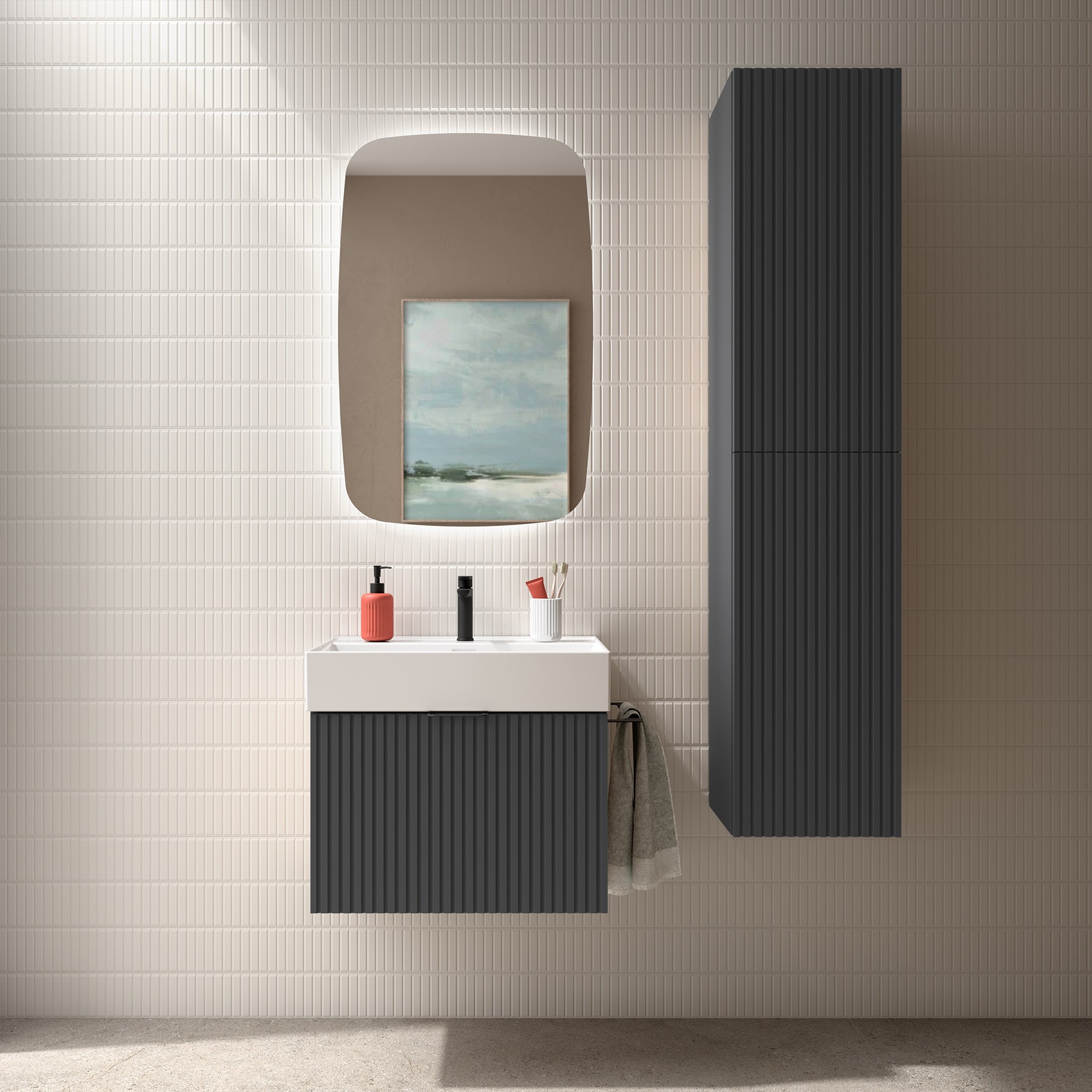 Muebles Raya onderkast ribbelfront 60cm met 1 softclose lade en binnenlade antraciet mat