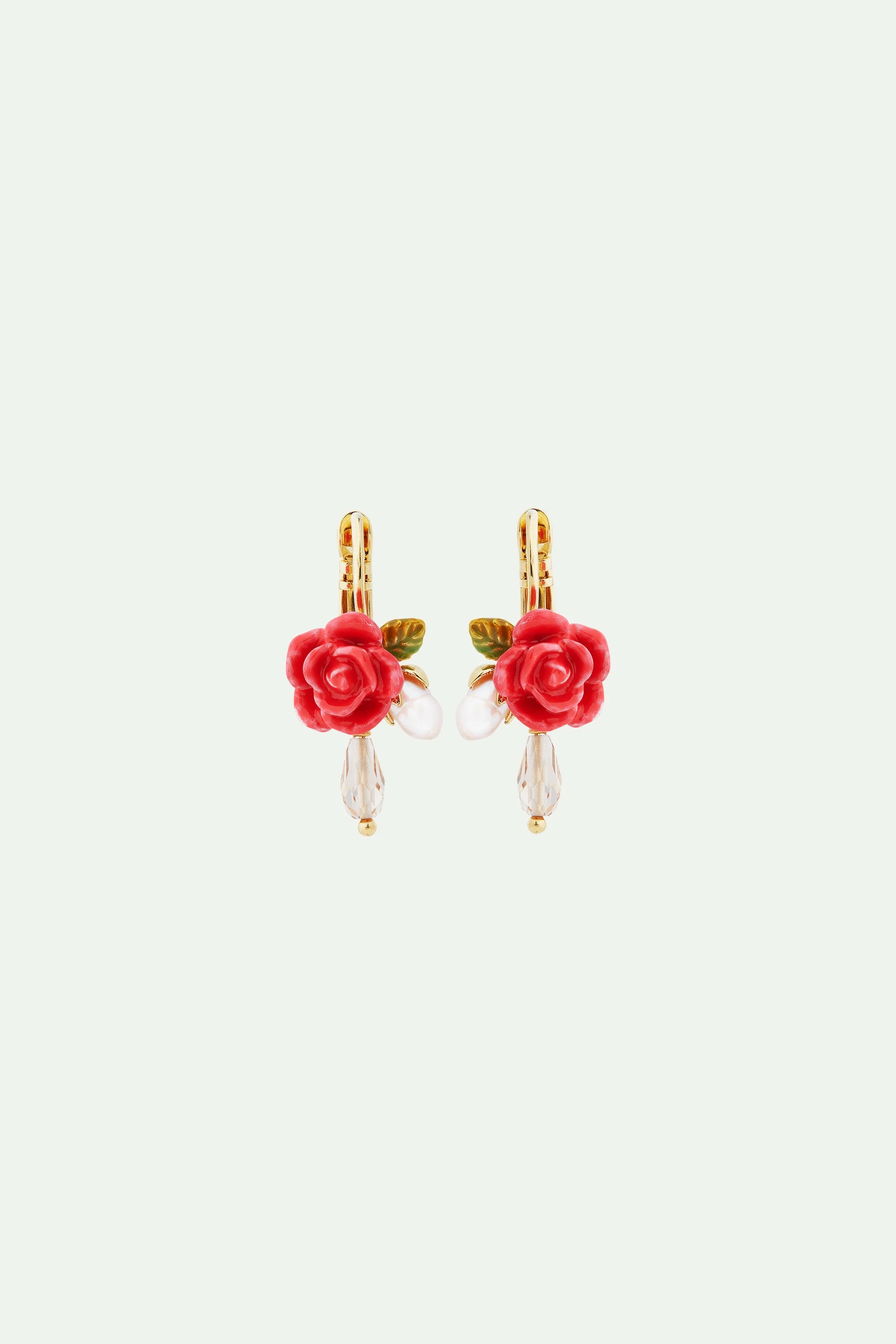 Boucles d'oreilles dormeuses , perle de culture et goutte de verre | Rose