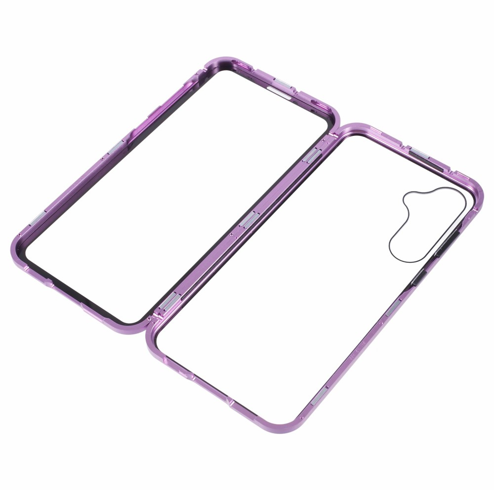 Samsung Galaxy A55 Magnetische Alu Schutzhülle mit Panzer Glas Backcover   Displayschutz (Magnet-Technologie) - Lila